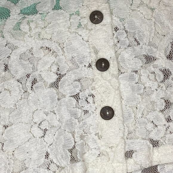 KCM Green & Cream Marled Tunic Long Sleeve Light Spring Sweater with Lace Bottom - Picture 3 of 12